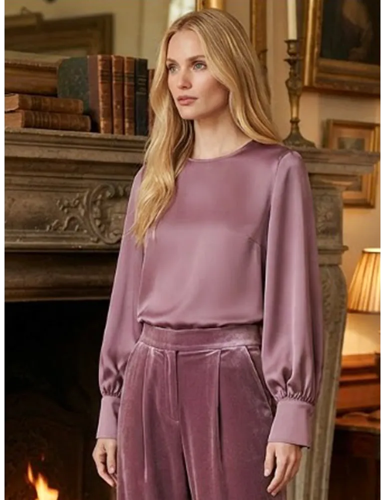 Dusty Rose Heavy Satin Blouse by Maesta Milano Plussize fit