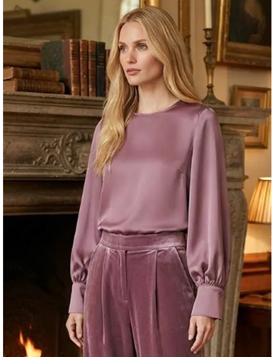 Dusty Rose Heavy Satin Blouse by Maesta Milano Plussize fit