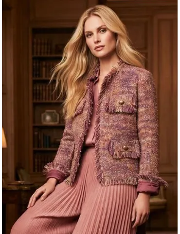 Lilac Pink Tweed Jacket with Gold Lurex