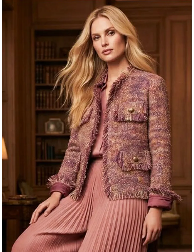 Lilac Pink Tweed Jacket with Gold Lurex