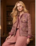 Chanel-style Lilac Pink Tweed Jacket with Gold Lurex - Luxury Italian fashion