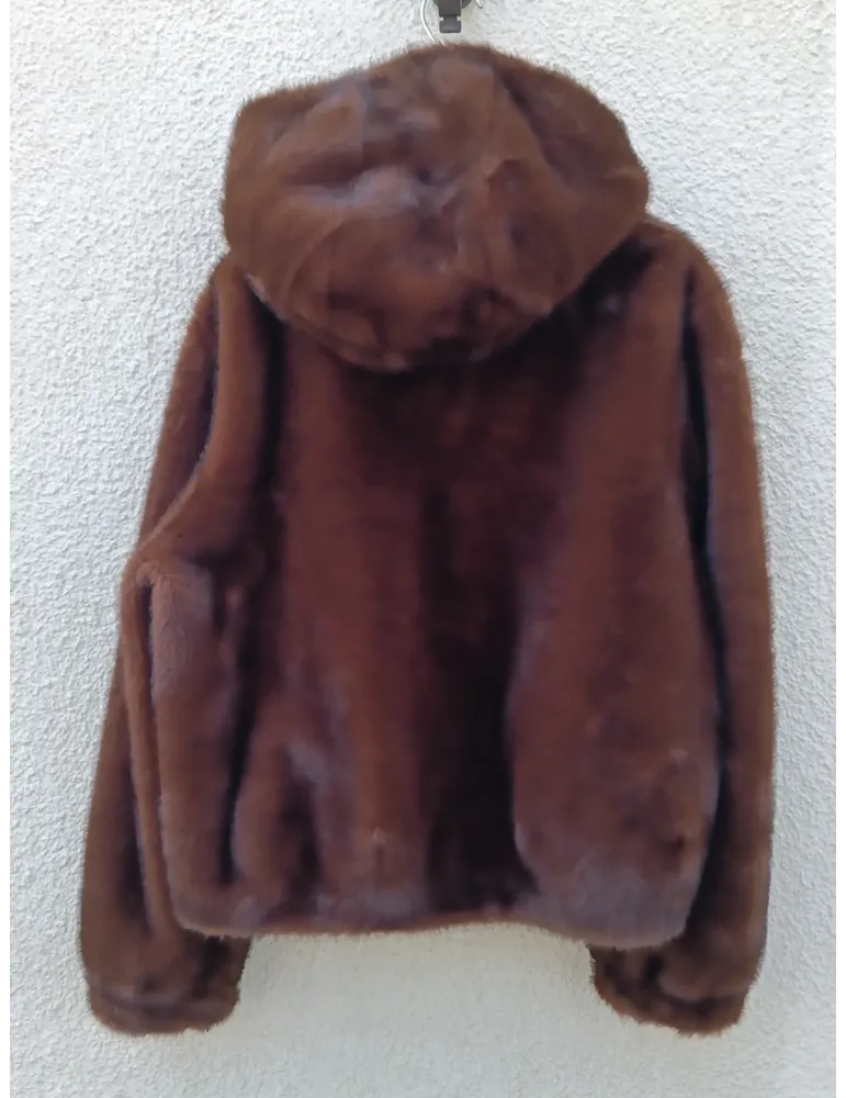 Giaccone col cappuccio bomber eco pelliccia con tasconi | Riva Tricot