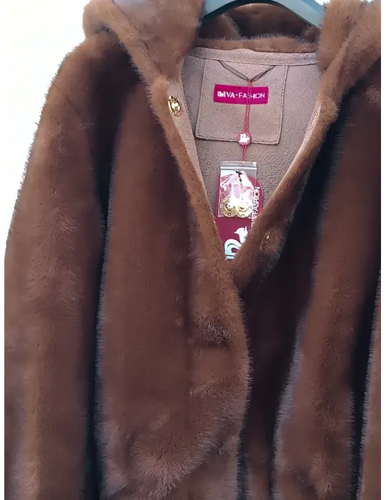 Brown Shearling-Effect Short Hooded Jacket - Faux fur bomber coat