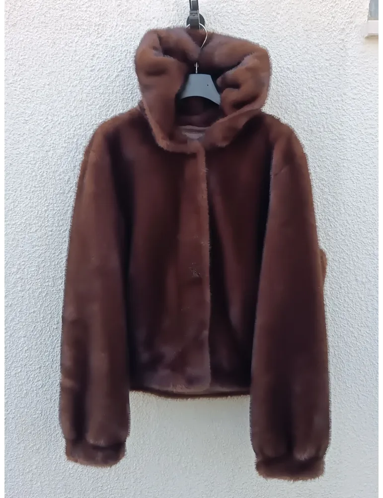 Giaccone col cappuccio bomber eco pelliccia con tasconi | Riva Tricot