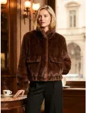 Brown Short Shearling-Effect Bomber Jacket