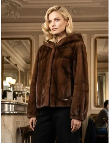 Brown Shearling-Effect Short Hooded Jacket - Faux fur bomber coat