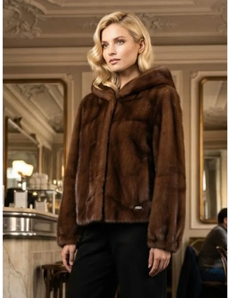 Brown Shearling-Effect Short Hooded Jacket - Faux fur bomber coat