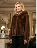 Brown Shearling-Effect short Hooded Jacket