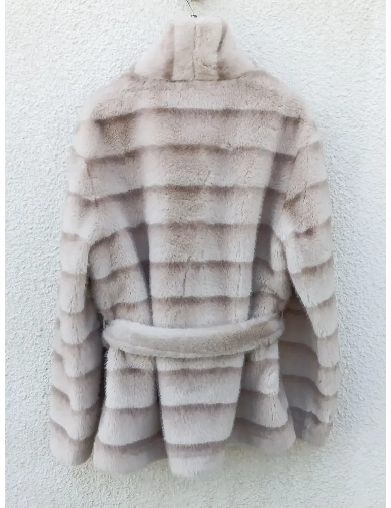 Giaccone beige a righe in pelliccia eco con interno montone Riva Tricot