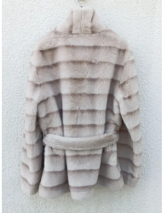 Giaccone beige a righe in pelliccia eco con interno montone Riva Tricot