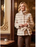 Oat Beige Striped Faux Shearling Coat