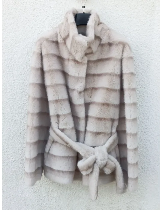 Oat Beige Striped Faux Shearling Coat