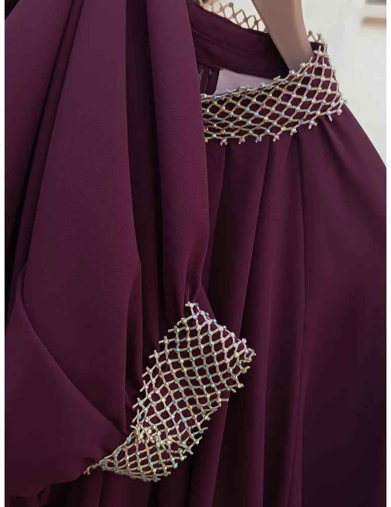 Burgundy Chiffon Blouse with Crystal Embellishment
