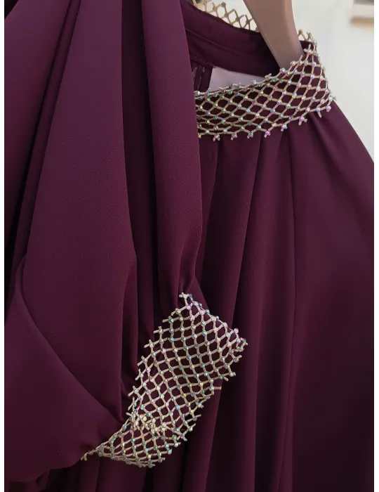 Burgundy Chiffon Blouse with Crystal Embellishment