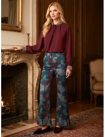 Blusa in seta bordeaux con rete di strass fino alla 52 | Maesta Milano