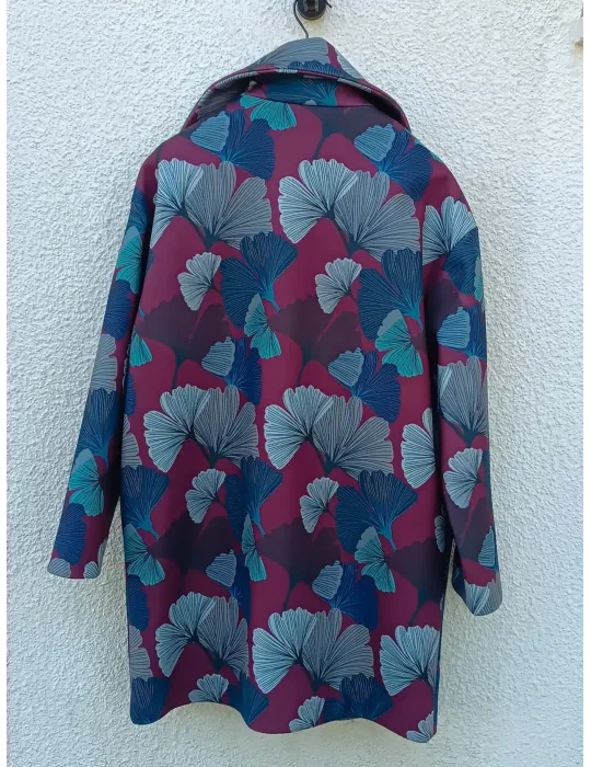 Giaccone fantasia ginkgo biloba blu e bordeaux Maesta fino alla 54