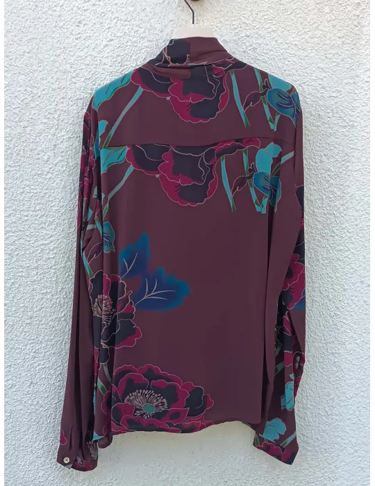 Burgundy floral print silk blouse with Scarf | Maesta Milano