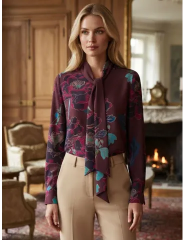 Blusa in seta bordeaux con rete di strass fino alla 52 | Maesta Milano