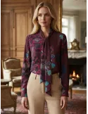 Camicia in seta bordeaux a fiori collo a sciarpa fino alla 54 | Maesta
