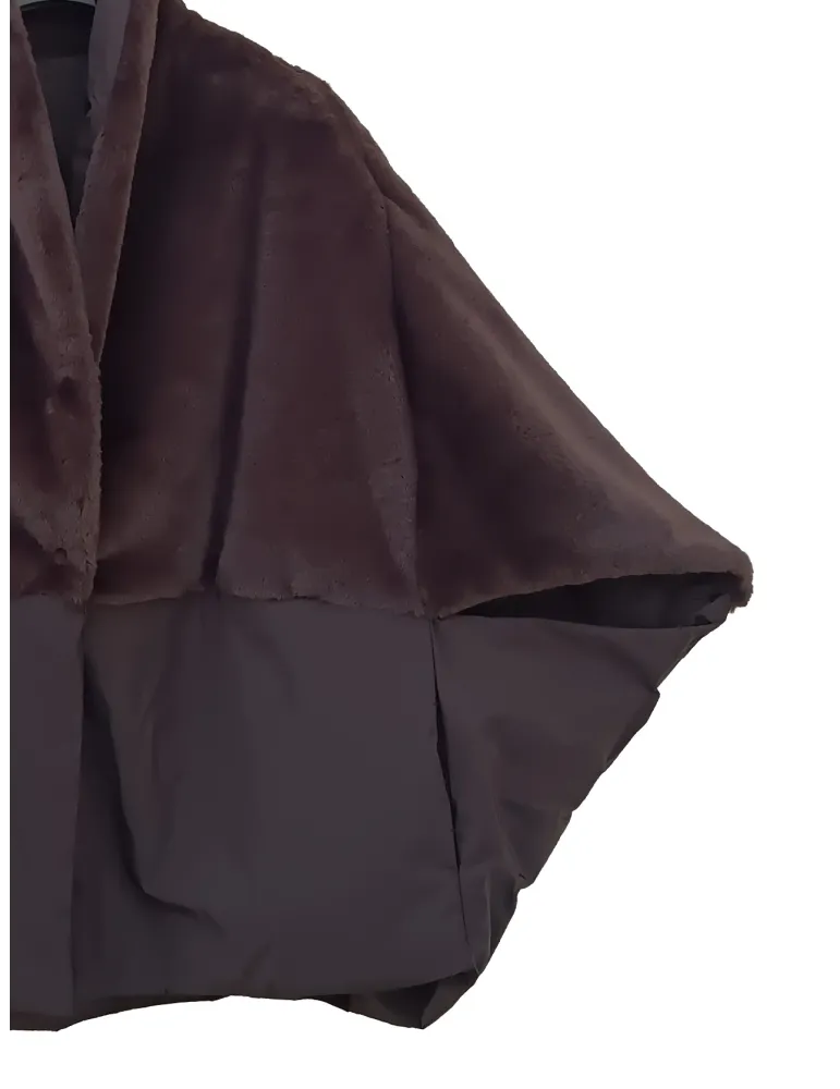 Brown Reversible Cape Jacket with Fur by Mousse
