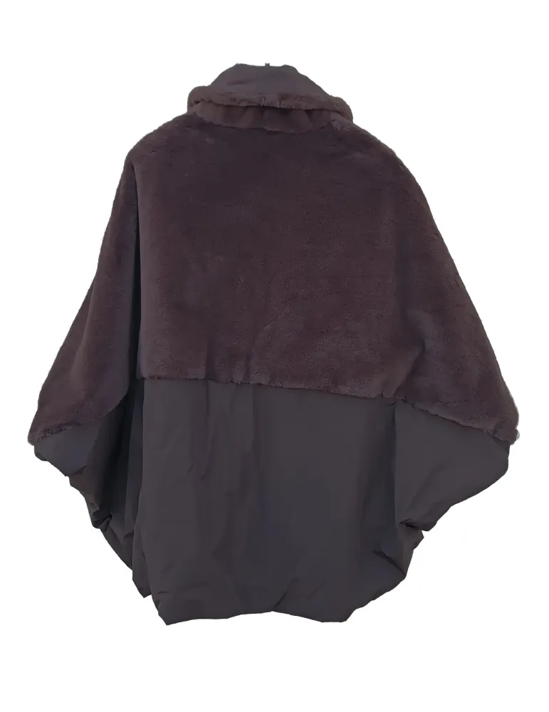 Brown Reversible Cape Jacket with Fur by Mousse