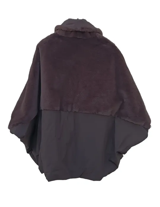 Brown Reversible Cape Jacket with Fur by Mousse
