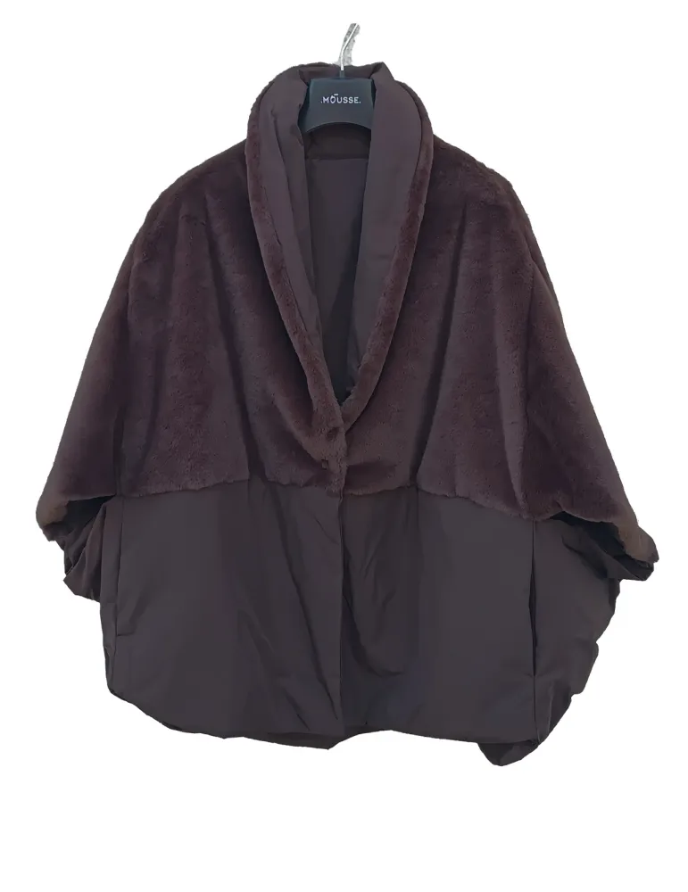 Brown Reversible Cape Jacket with Fur by Mousse