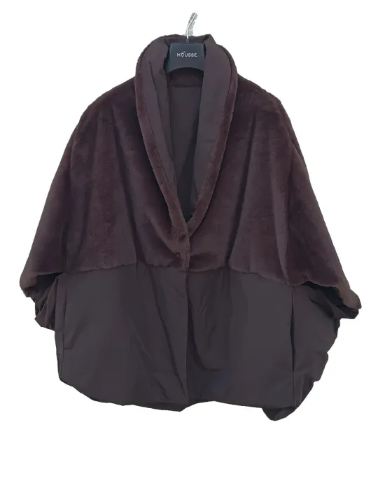 Brown Reversible Cape Jacket with Fur by Mousse