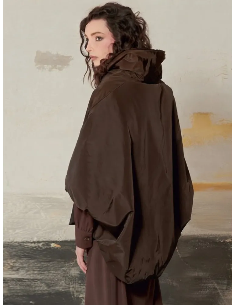 Brown Reversible Cape Jacket with Fur by Mousse
