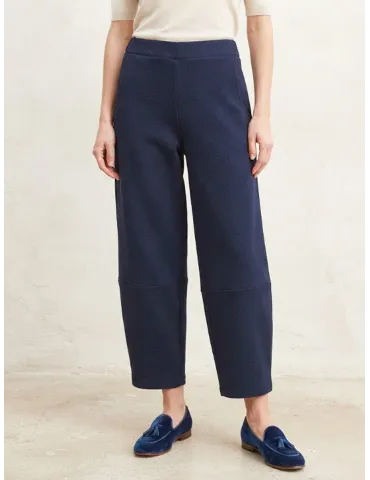 Blue Textured Jacquard Jersey Carrot Trousers