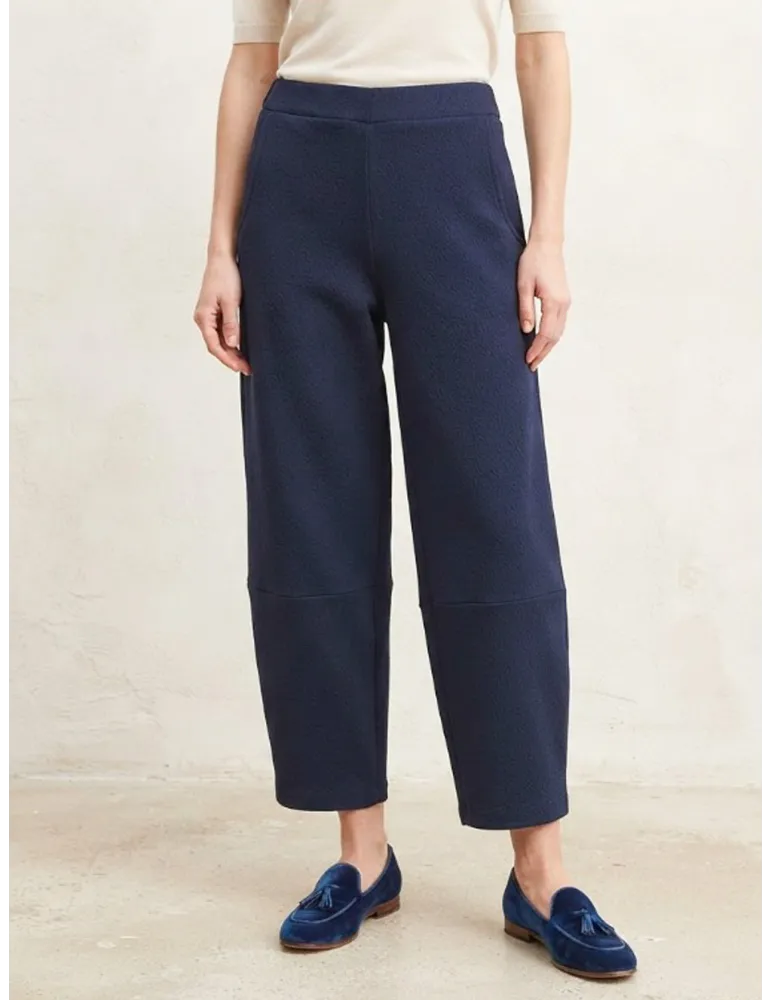 Blue Textured Jacquard Jersey Carrot Trousers | Mousse Italian fashion