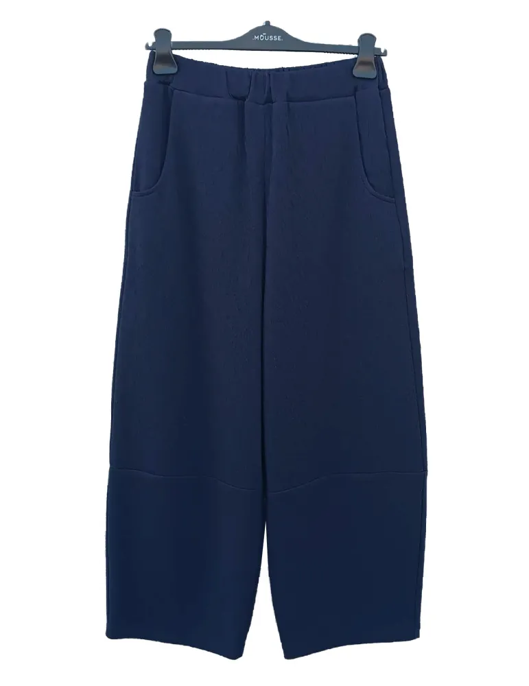 Blue Textured Jacquard Jersey Carrot Trousers | Mousse Italian fashion