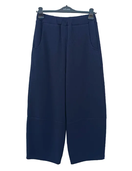 Blue Textured Jacquard Jersey Carrot Trousers