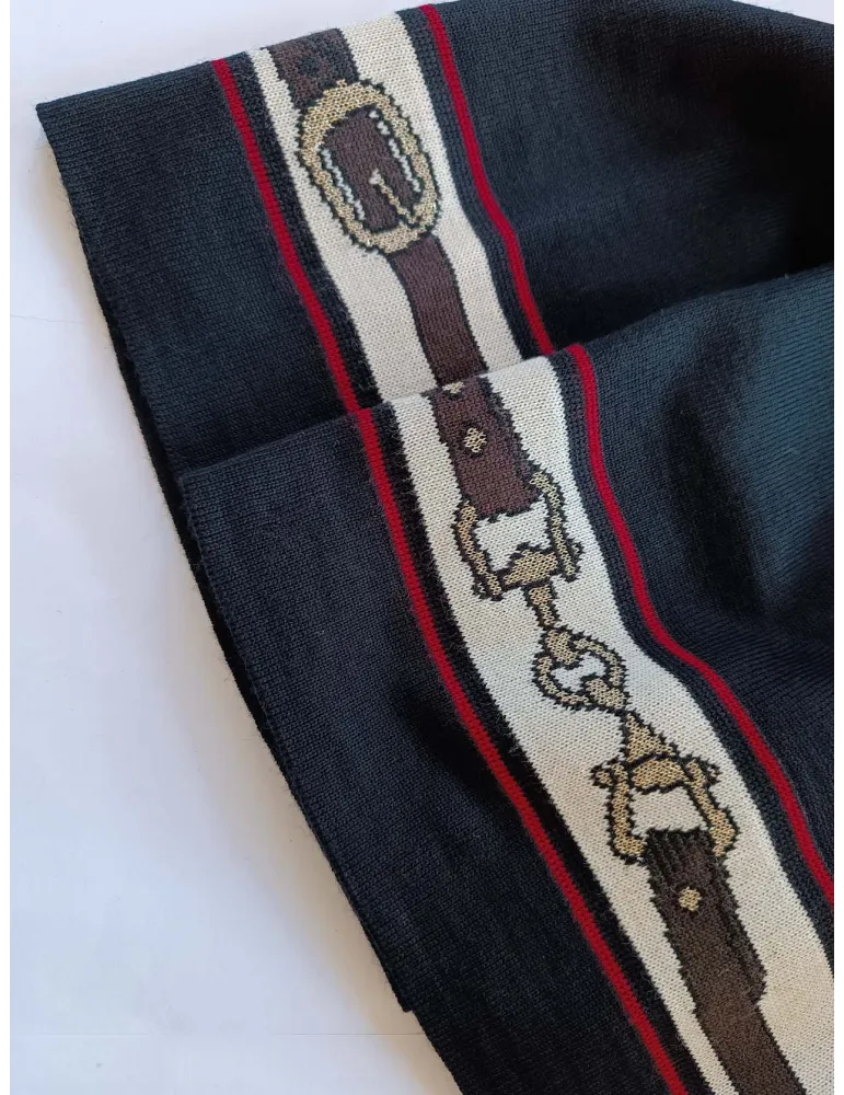 Piero Moretti Black Wool Jersey Palazzo Trousers with Intarsia Detail