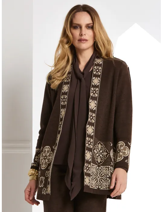 Twinset marrone con intarsi jacquard in oro Piero Moretti fino alla 58