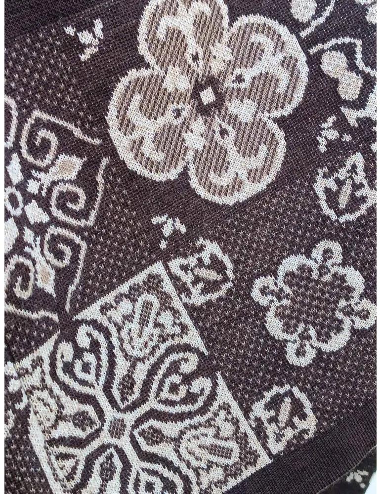 Wool and silk brown twinset with gold jacquard intarsia