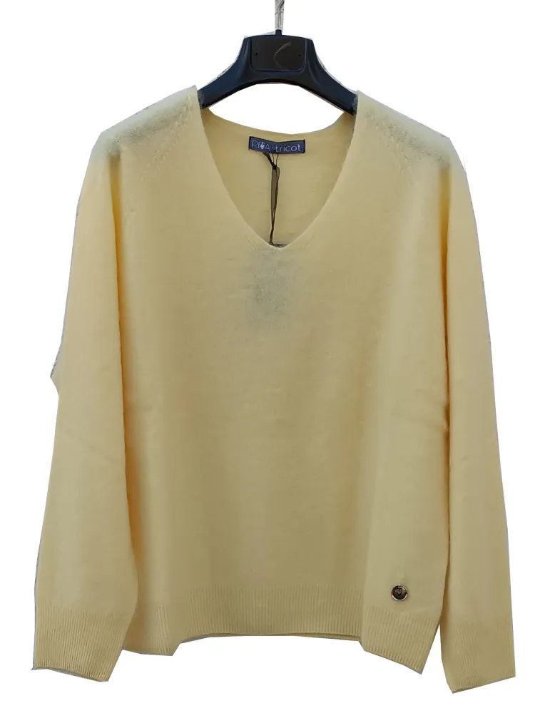 Riva Tricot A/I 2026-27 | Maglione a V giallo lana e cashmere fino 3XL