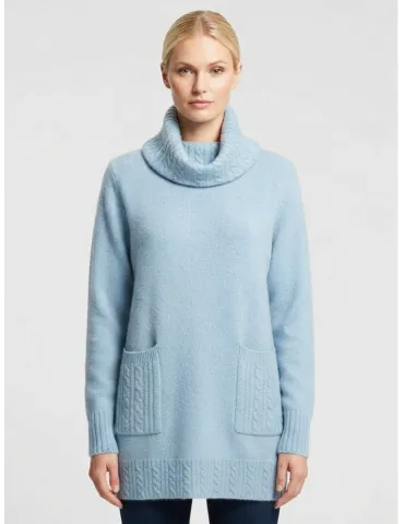 Maglia dolcevita celeste a trecce con le tasche fino alla 54 - Riva T.