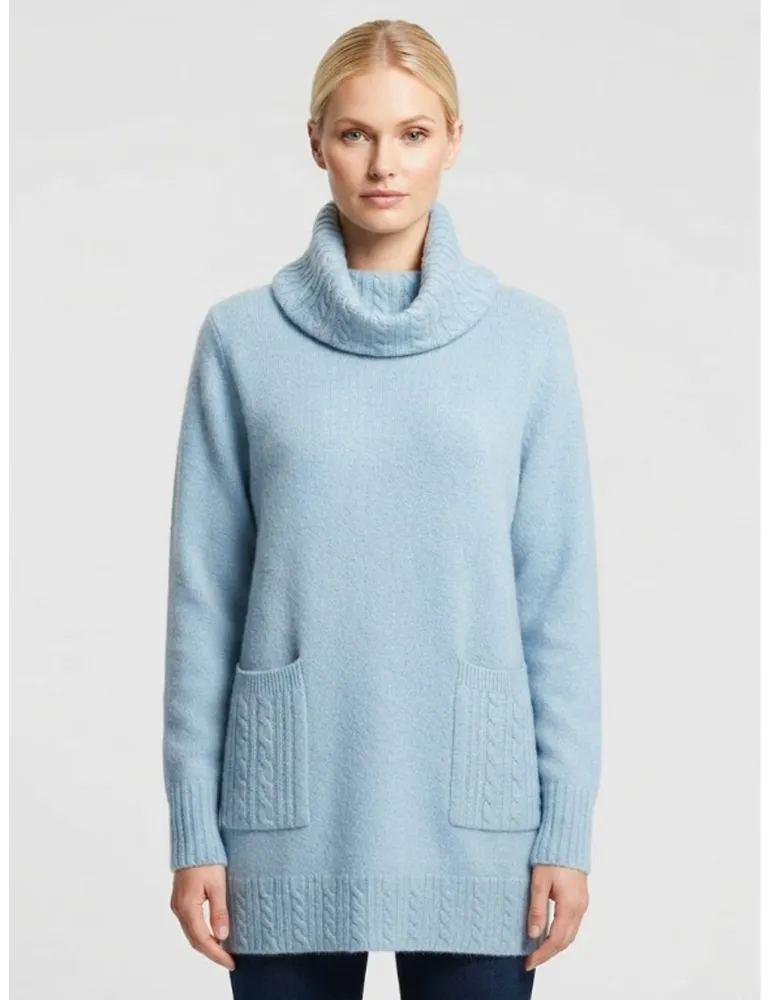 Maglia dolcevita celeste a trecce con le tasche fino alla 54 - Riva T.