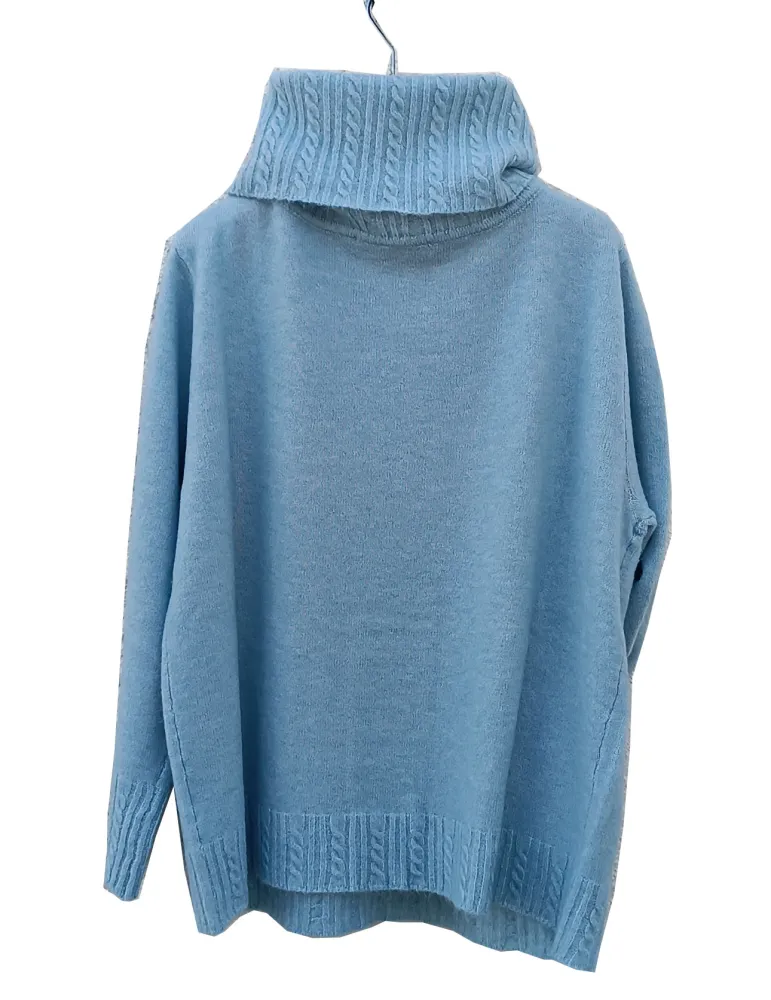 Light blue turtleneck sweater with pockets | plus size available