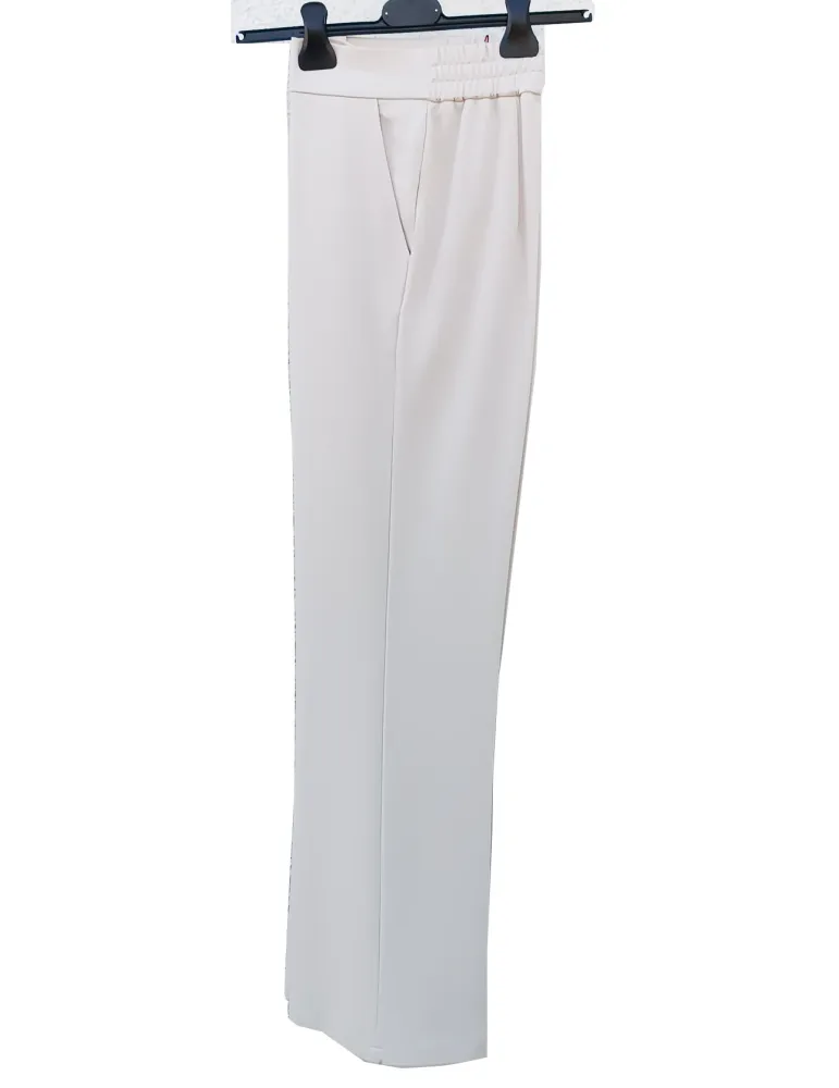 Milky white long flared trousers in viscose Milano stitch