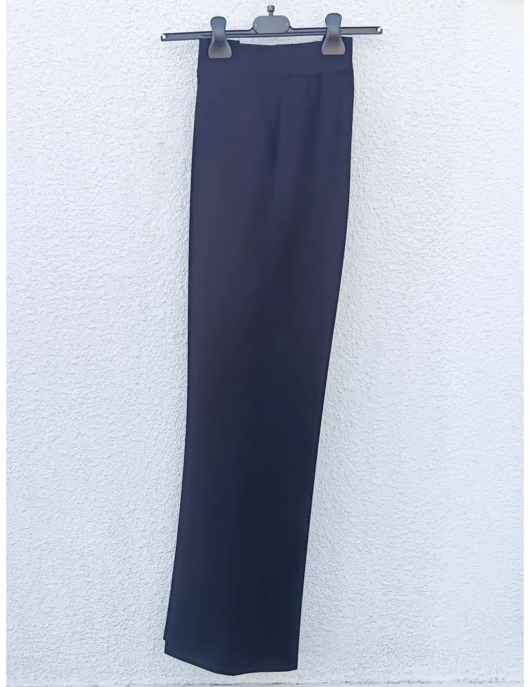 Black long flared trousers in viscose Milano stitch