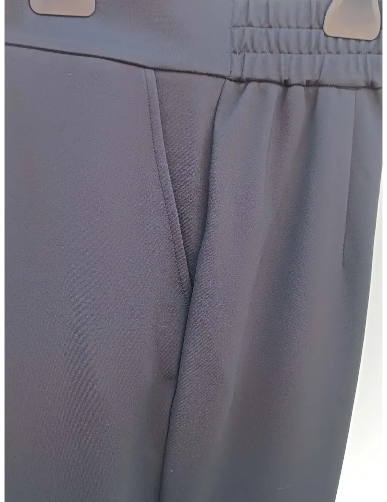 Black long flared trousers in viscose Milano stitch