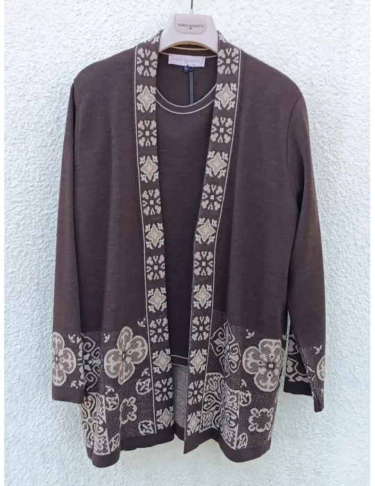 Twinset marrone con intarsi jacquard in oro Piero Moretti fino alla 58