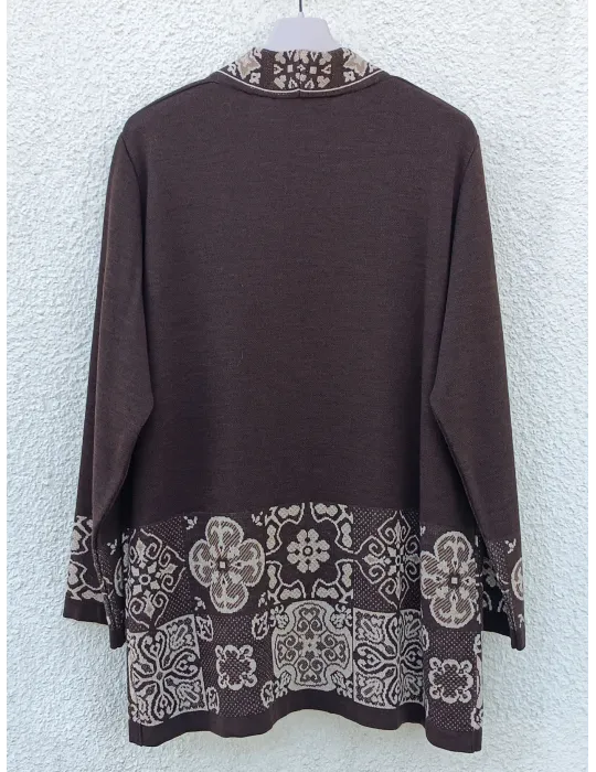 Twinset marrone con intarsi jacquard in oro Piero Moretti fino alla 58