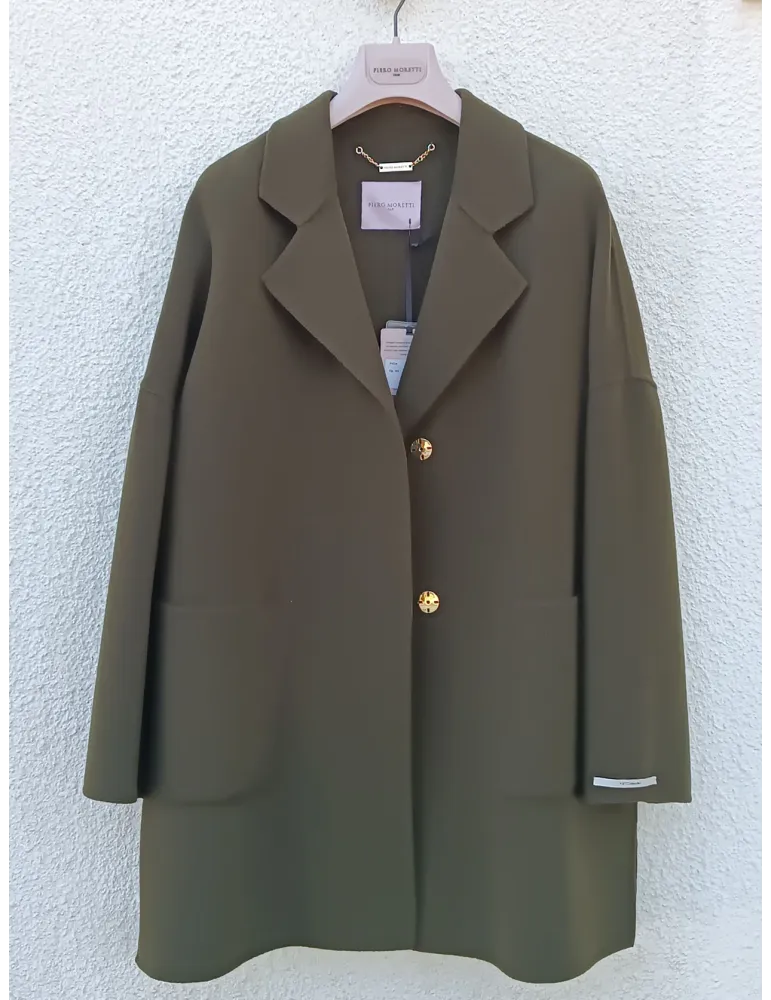 Giaccone loden oversize in lana double verde bosco loden Piero Moretti