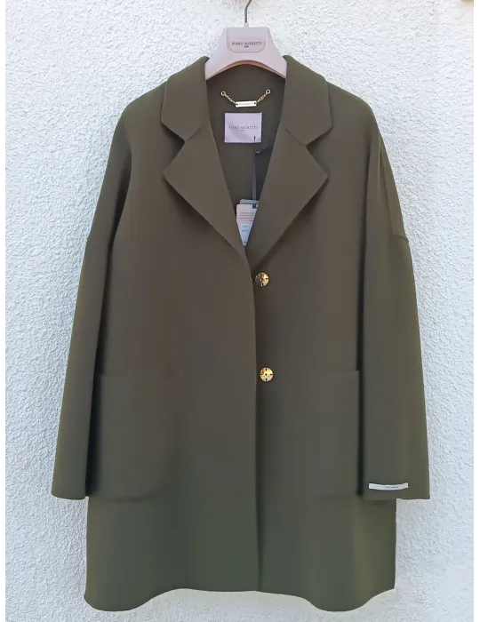 Giaccone loden oversize in lana double verde bosco loden Piero Moretti