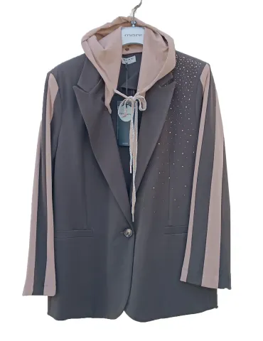 Brown Hooded Jacket and Palazzo Trousers with Beige Stripes 2