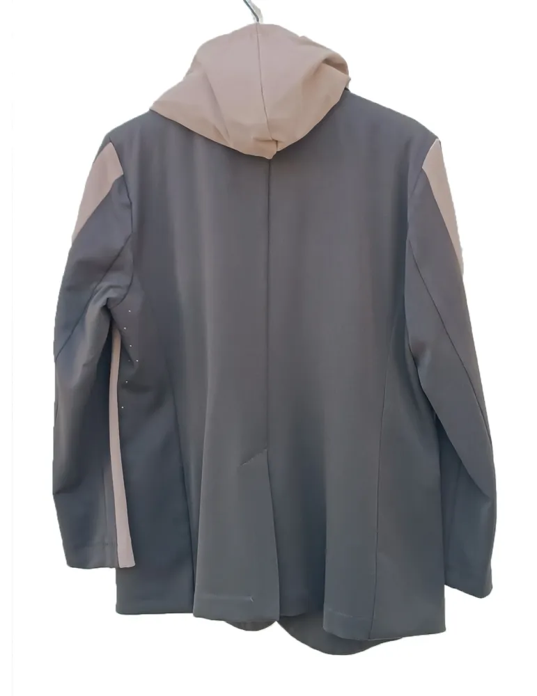Brown Hooded Jacket and Palazzo Trousers with Beige Stripes | Plussize