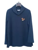 Blue Cady Turtleneck Blouse with Gold Brooch